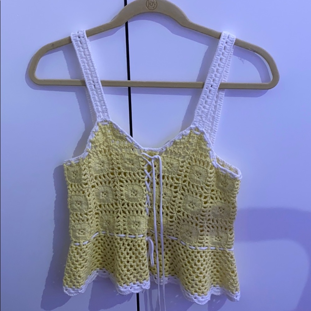 STAUD Yellow Crochet Tank Top